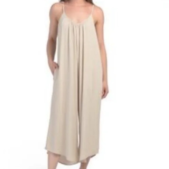 Hunter & Brown Beachy BOHO Casual Flowy One Piece Sleeveless Jumpsuit Tan XL - Picture 15 of 15